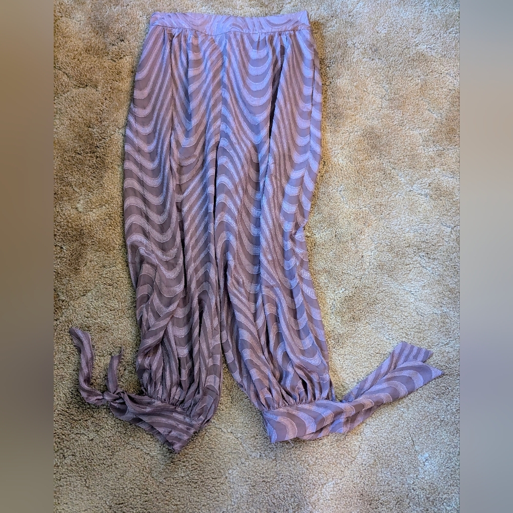 Sheer Wavy Stripe Harem Pants - Mauve Pink